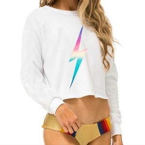 NWOT Aviator Nation Cropped Sweater White Bolt Large